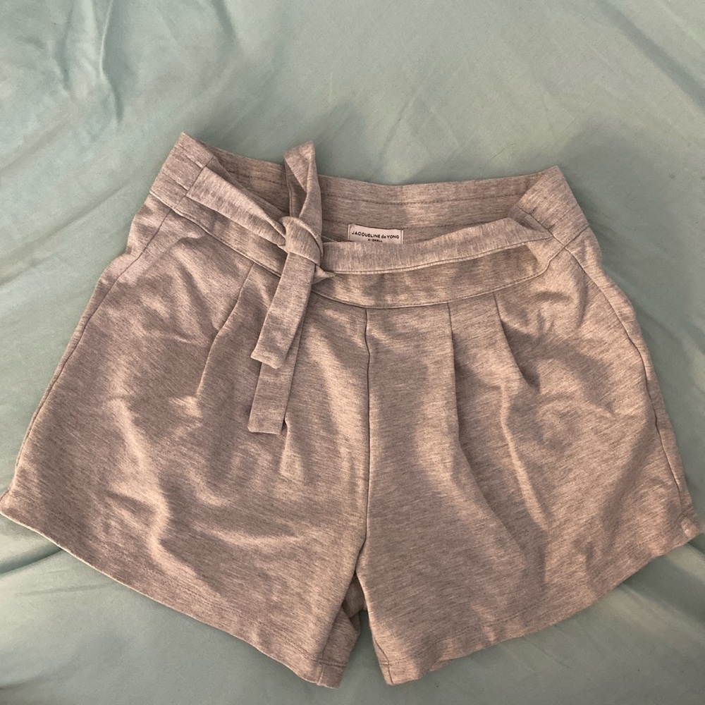 Grey, cotton shorts with a tie on the waist.